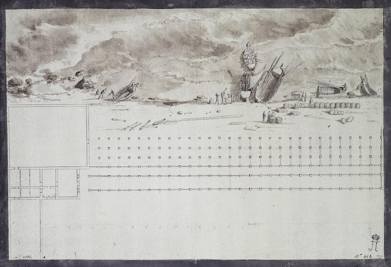 Plan of a Sanitary Cordon in the Harbour of Malta by Jean-Pierre-Laurent Houel - Landscape Drawings from Hermitage Museum