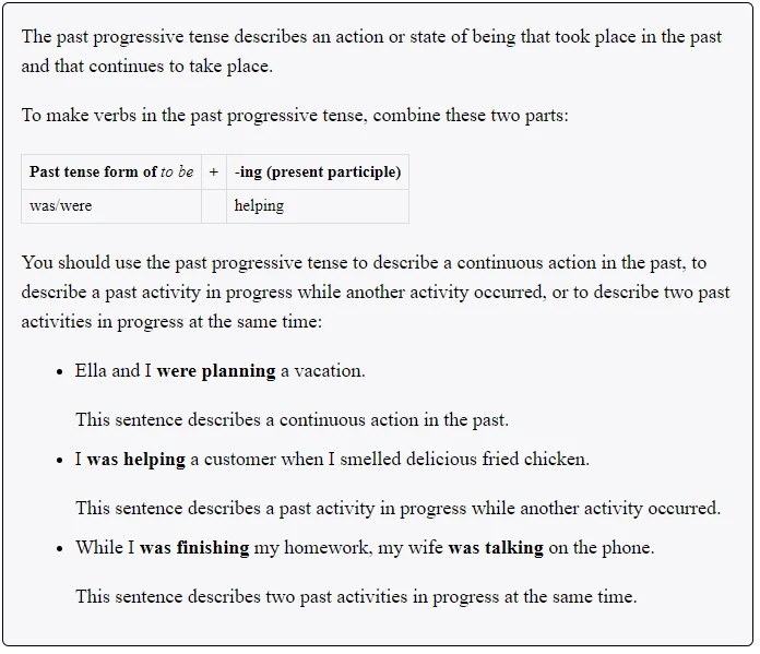 past progressive tense