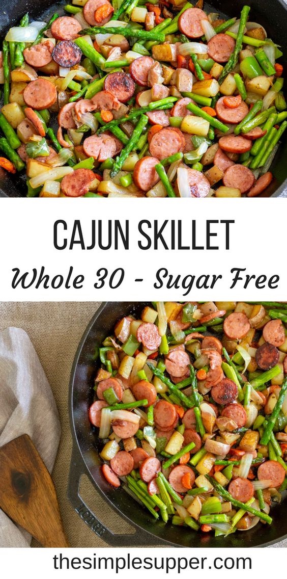 Spicy Cajun Asparagus and Sausage Skillet