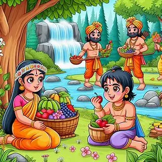 Lord Ram and Sita Devi Collecting Fruits in the Forest | Cartoon | Comic | AI Art Image