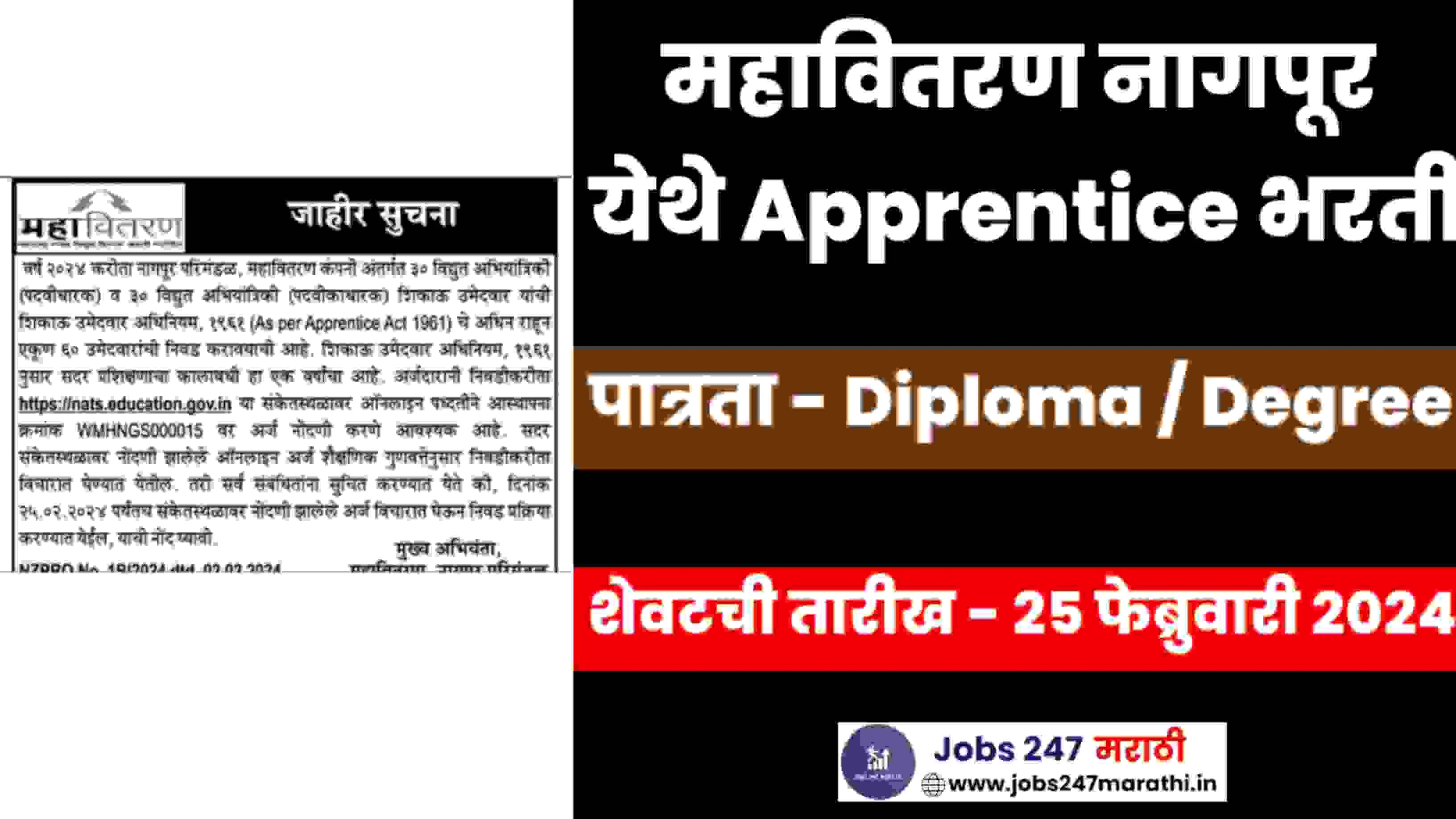 Mahavitaran Nagpur Degree / Diploma Apprentice Recruitment 2024