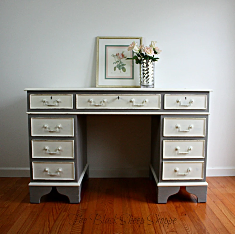 Desk painted in French Linen and Old White.