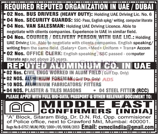 Reputed organization Jobs for  UAE & Dubai