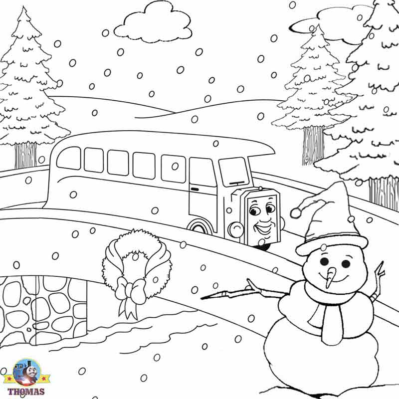  printable Christmas coloring pages for kids snowmen Thomas train and title=