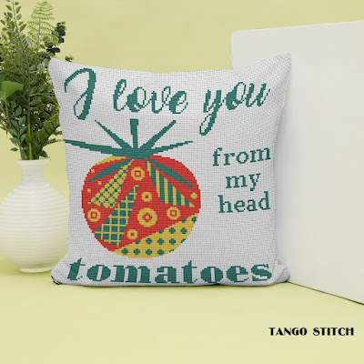 I love you from my head tomatoes funny romantic cross stitch pattern - Tango Stitch