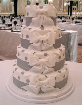 silver and white colored wedding cakes