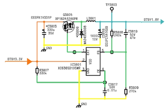 Sơ đồ nguyên lý mạch hạ áp từ 3.3V xuống 1.8V