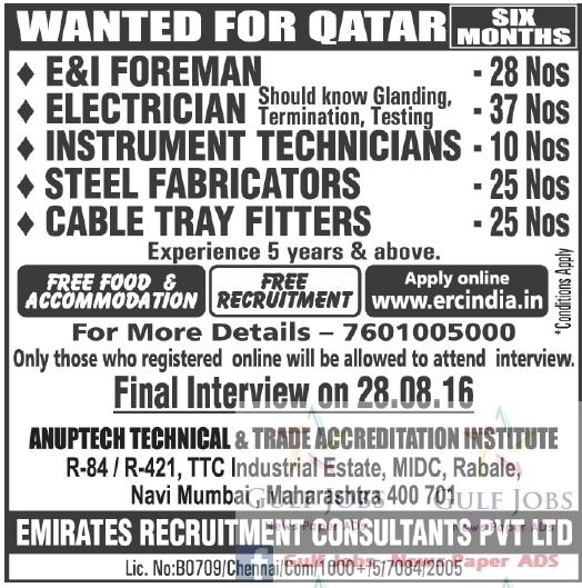 Job recruitment for Qatar - Free Recruitment - Free food & Accommodation