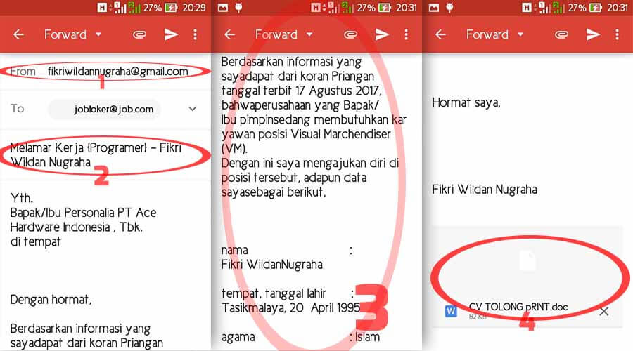 11+ Contoh Surat Lamaran Kerja Via Email Secara Resmi yang 