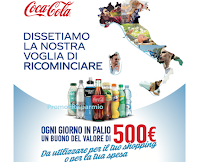 Logo Concorso Coca-Cola ''Dissetiamo la nostra voglia di ricominciare: vinci buoni shopping da 500 euro