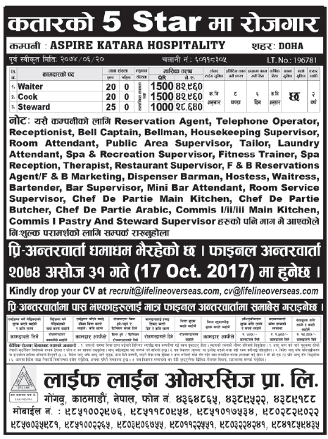 Jobs in Qatar 5 Star Hotel for Nepali, Salary Rs 42,960