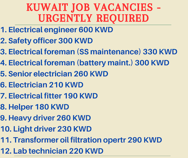 Kuwait job vacancies - Urgently required
