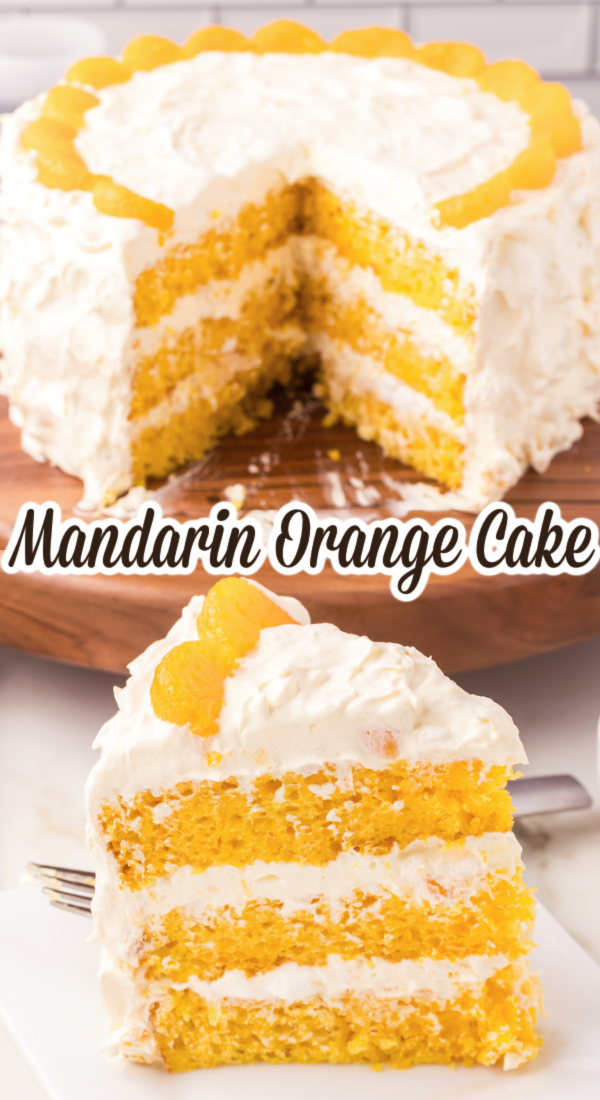 Mandarin Orange Cake! The classic box mix recipe (aka Pig Pickin' and Sunshine Cake) made with mandarin oranges, topped with the famous fluffy icing made with crushed pineapple, vanilla pudding mix and cool whip.