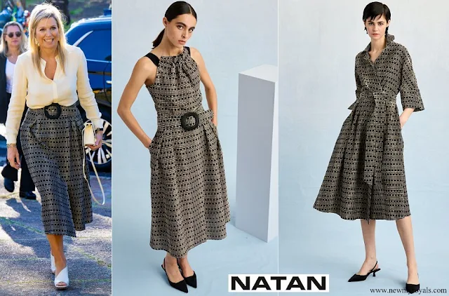 Queen Maxima wore Natan Tunox Skirt in Black Rustic Jacquard