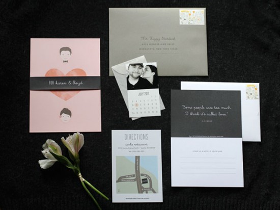 The black white and grey tones keep the invite from being too girlie