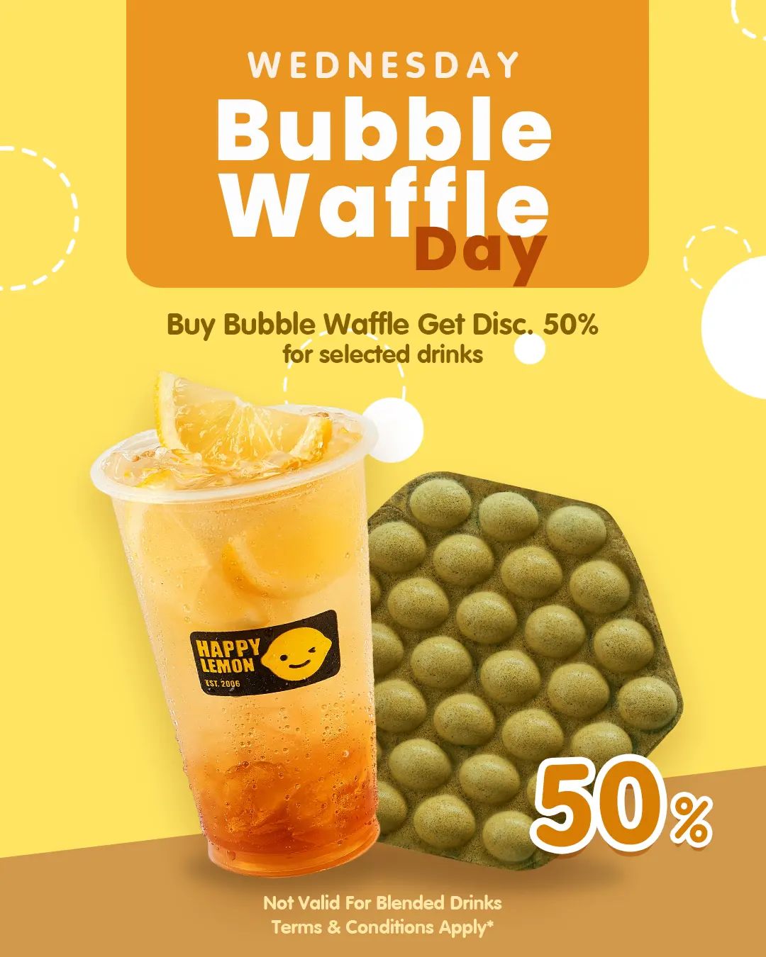 Promo HAPPY LEMON BUBBLE WAFFLE DAY Diskon 50%