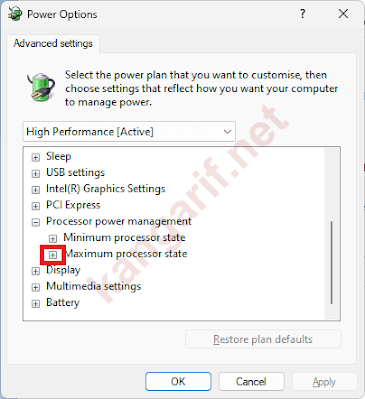 klik pada tanda + di sebelah kiri maximum processor state