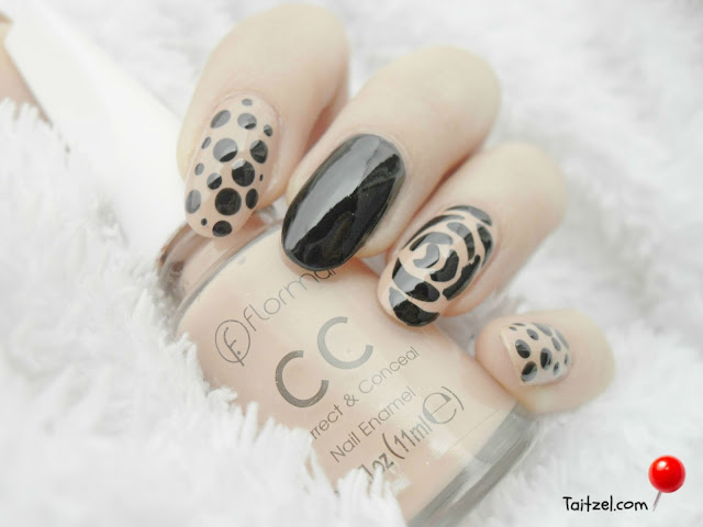 Manichiura clascica cu model trandafir dots and roses nail art