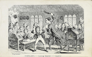 1839 caricature by George Cruikshank of a school flogging