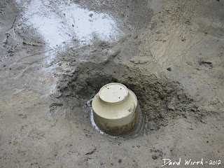 pond pool drain, upside down bucket, water drain into ground