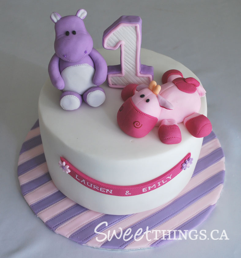 A few weeks back, I made this 1st birthday cake for twin girls.