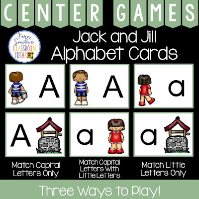 Alphabet Matching Centers With a Jack and Jill Theme - Perfect Task Cards for a variety of games, concentration, match game, go fish, gin rummy, scoot, read the room, small group, even perfect for assessments from Fern Smith's Classroom Ideas at TeacherspayTeachers.