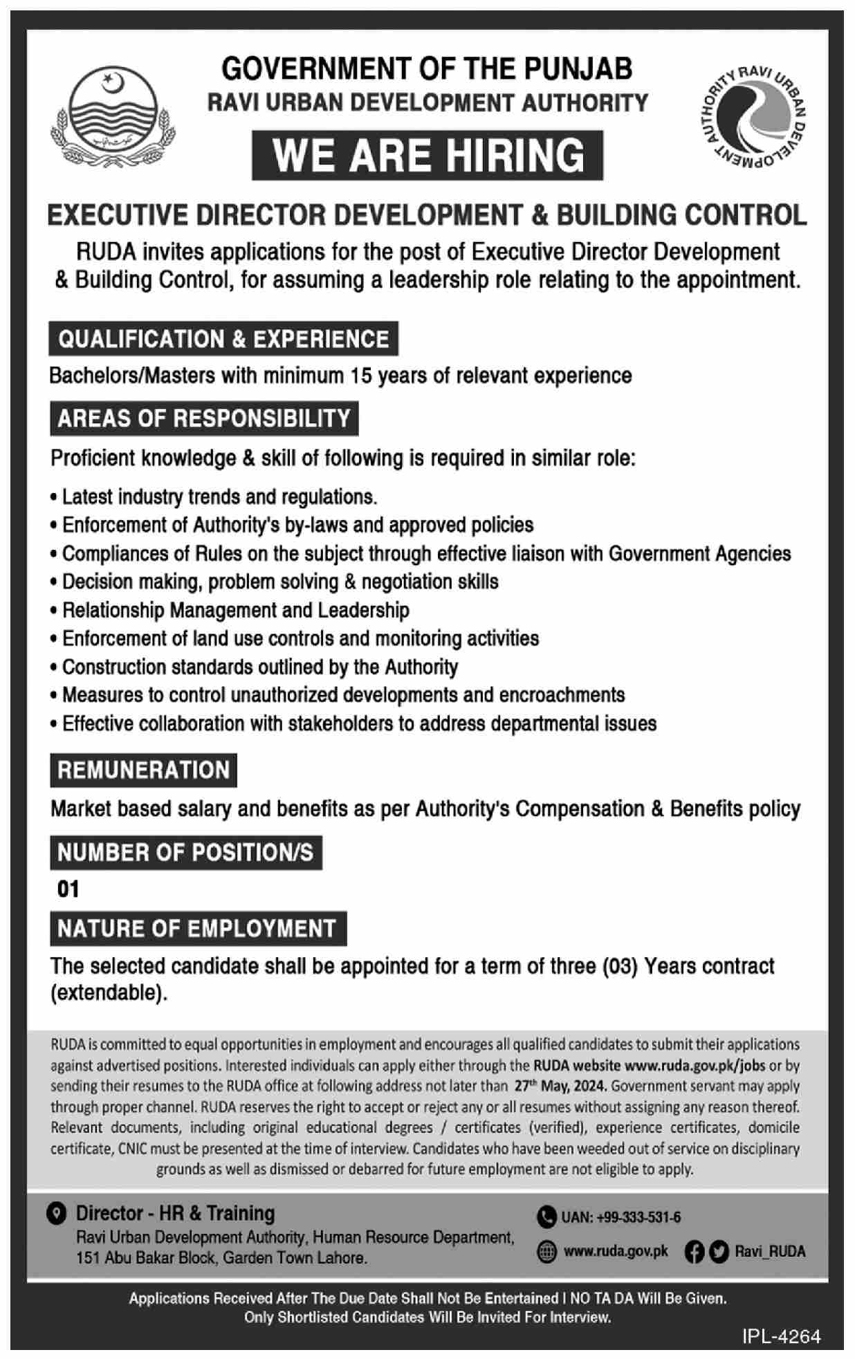 JOBS RAVI URBAN DEVELOPMENT AUTHORITY