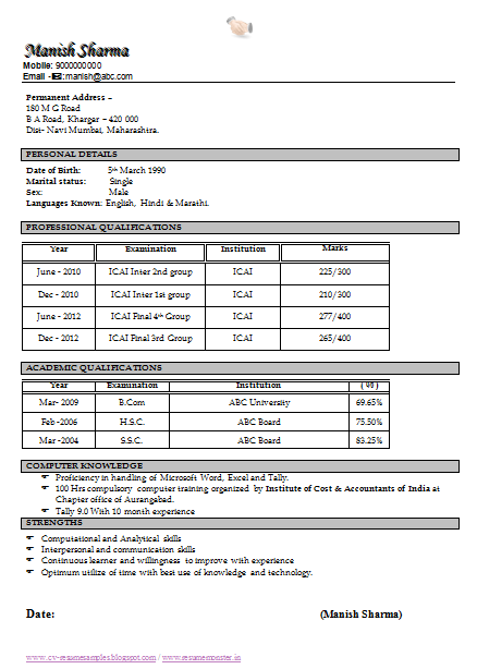 Download Now Best Resume Format for Fresher