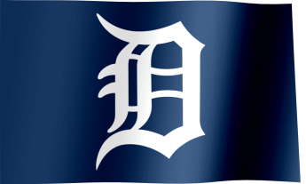 The waving fan flag of the Detroit Tigers with the cap insignia (Animated GIF)