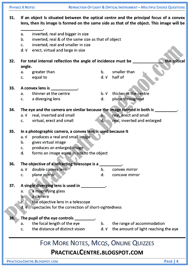 refraction-of-light-and-optical-instruments-mcqs-physics-x