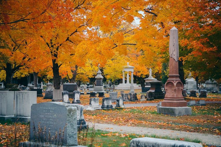 Portland, Maine USA October 2015 photo by Corey Templeton of Fall Foliage in Evergreen Cemetery.