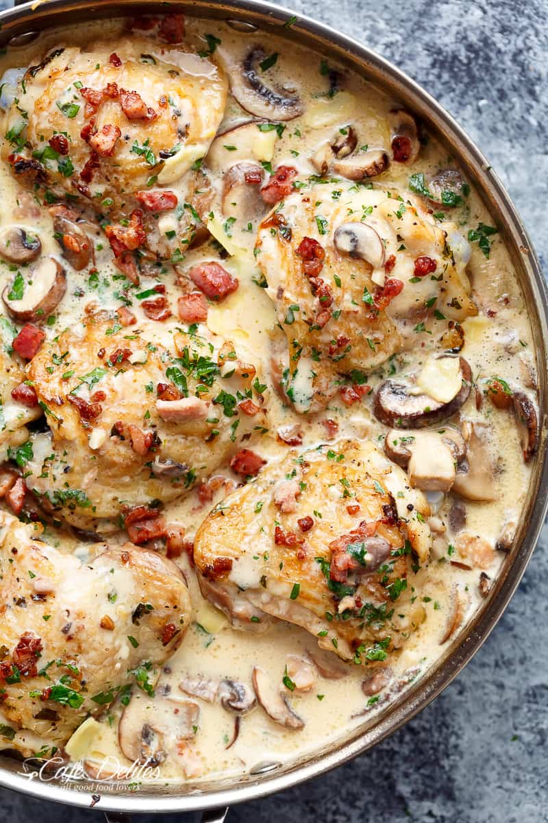 creamy garlic parmesan mushroom chicken & bacon - in My kitchen