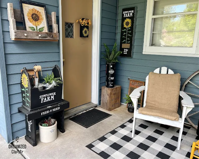 Photo of covered summer patio with sunflower theme.