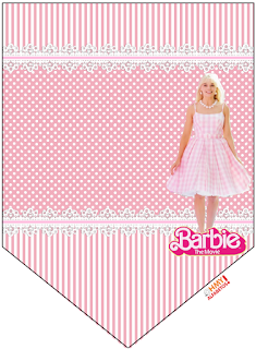 Barbie la Película: Banderines Rosa con Lunares Blancos para Descargar Gratis. Con Números. Barbie the Movie: Pink with Polka Dots Bunting for Free Download. With Numbers.