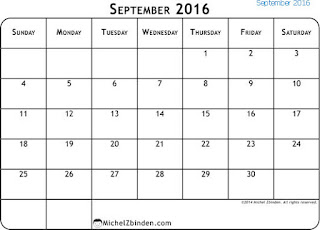 Free Printable Calendar September 2016