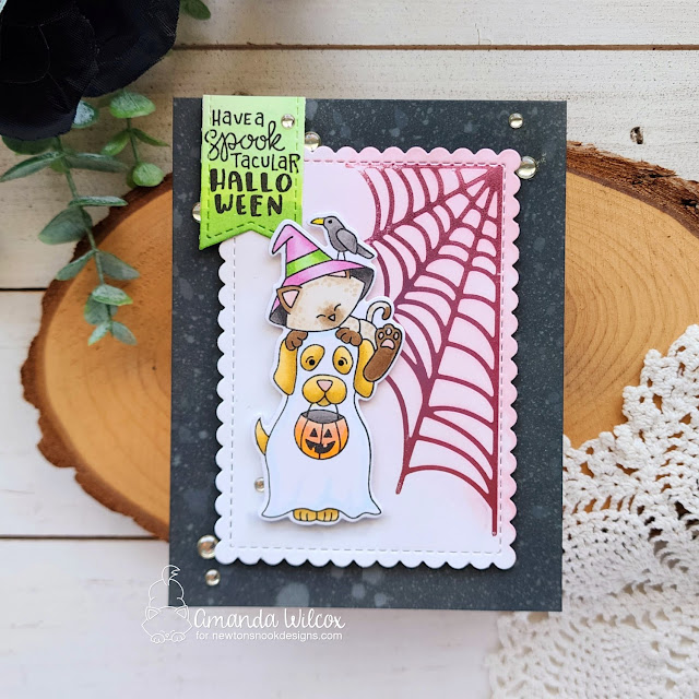 Spook-tacular Halloween Card by Amanda Wilcox | Halloween Pile Stamp Set, Spiderweb Hot Foil Plates, Framework Die Set and Frames & Flags Die Set by Newton's Nook Designs #newtonsnook #handmade