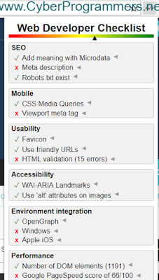 Web Developer Checklist extension
