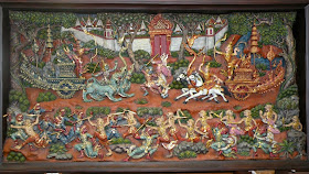 Thai woodcarving, a scene from Ramakien (Ramayana) 