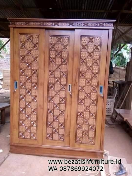 lemari pakaian 3 pintu kayu jati model modern terbaru harga murah