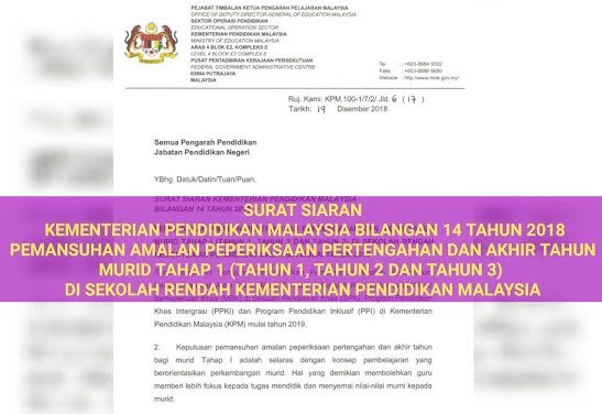 Skpanji Surat Siaran Kpm Pemansuhan Peperiksaan Murid Tahap 1