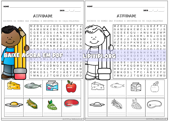 Atividade Caça-palavras e escrita espontânea Alimentos Saudáveis