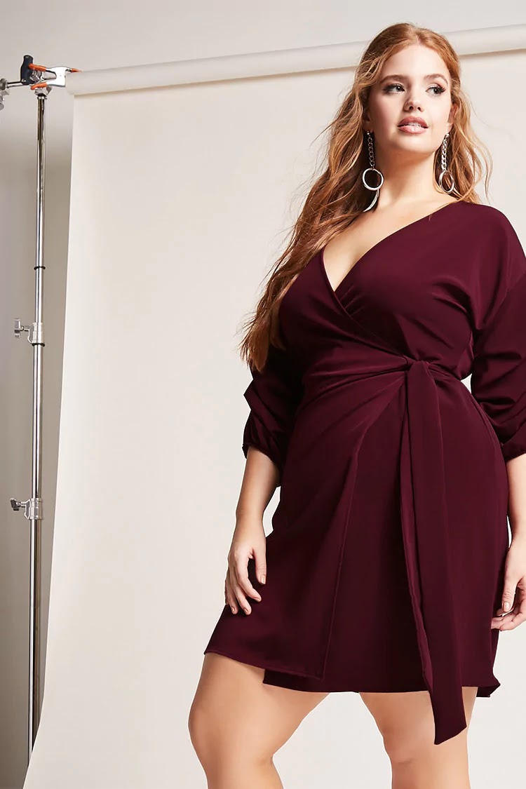 Plus Size Burgundy Wrap Dress