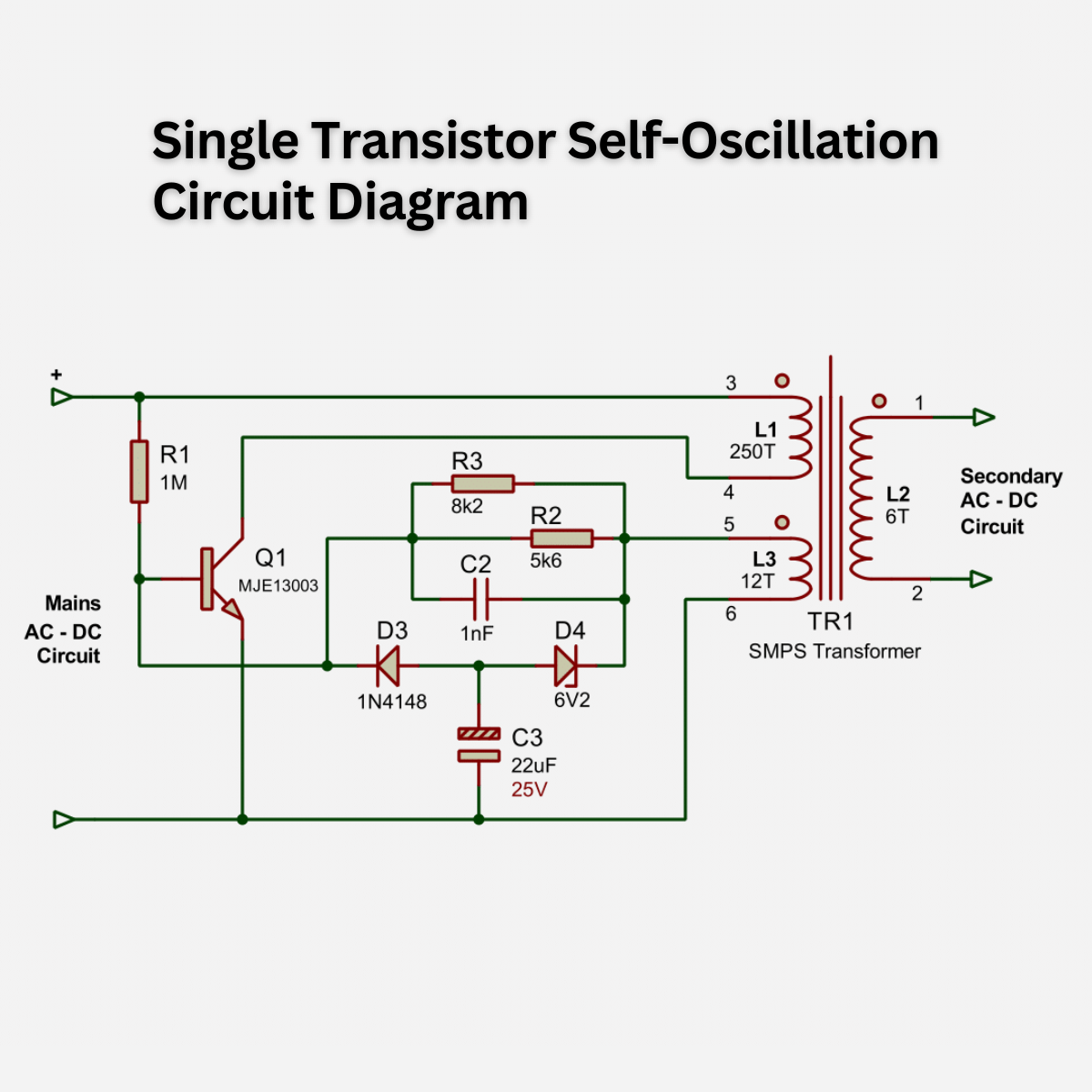 Single transistor Self oscillation circuit of Mobile phone charger