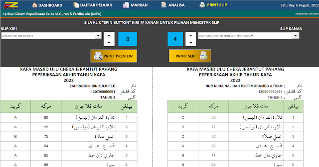 slip peperiksaan KAFA ezmarkah