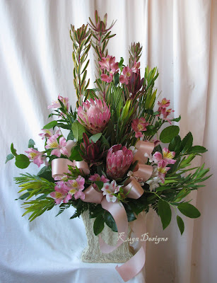  lemon leaf pink protea and a soft pink bow Happy Valentines Day