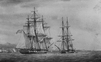 Sloop USS Peacock capturing British brig Nautilus June 1815