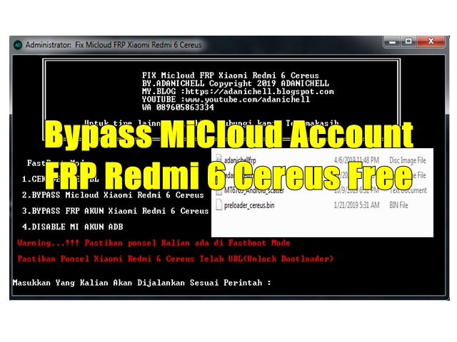 Bypass Akun Mi Cloud Account FRP Redmi 6 Cereus UBL