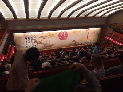 Looking down from the 4th floor to the stage of the Kabukiza Theatre