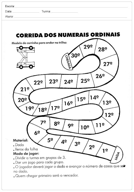 Atividades com Números Ordinais para Alfabetização