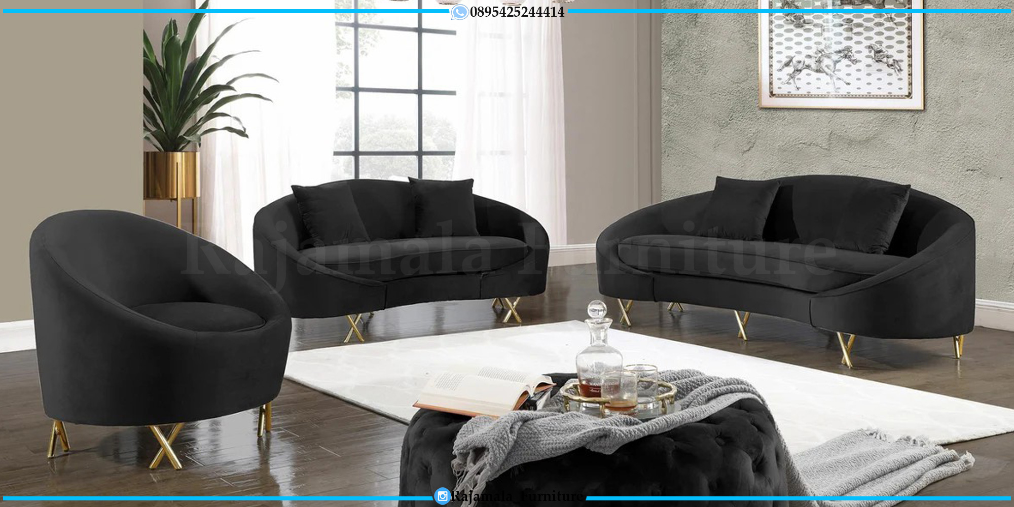 New Sofa Tamu Minimalis Terbaru Black Mamba Bludru Fabric RM-0788